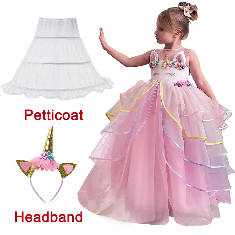 

Baby Girl Unicorn Dress Kids Dresses For Girls Unicorn Costume Children's Evening Party Long Tulle Tiered Tutu Birthday Dresses