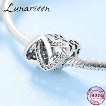 

New 925 Sterling Silver Sweet hollow double love zircon fashion DIY beads Fit Original europeu Charm Bracelet Jewelry making