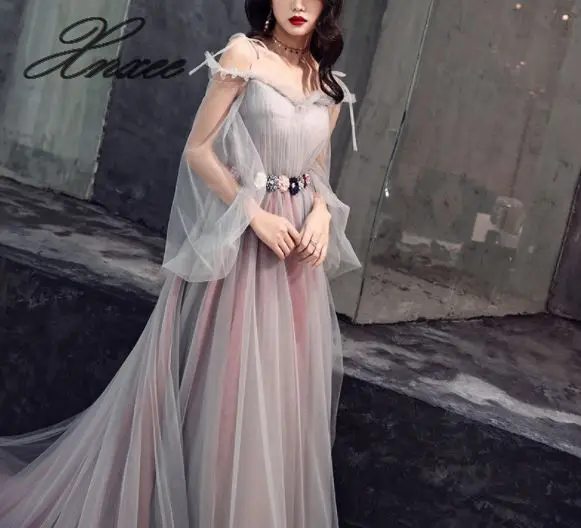 

Banquet dress 2019 new noble ladies long sleeves tail dress long paragraph female