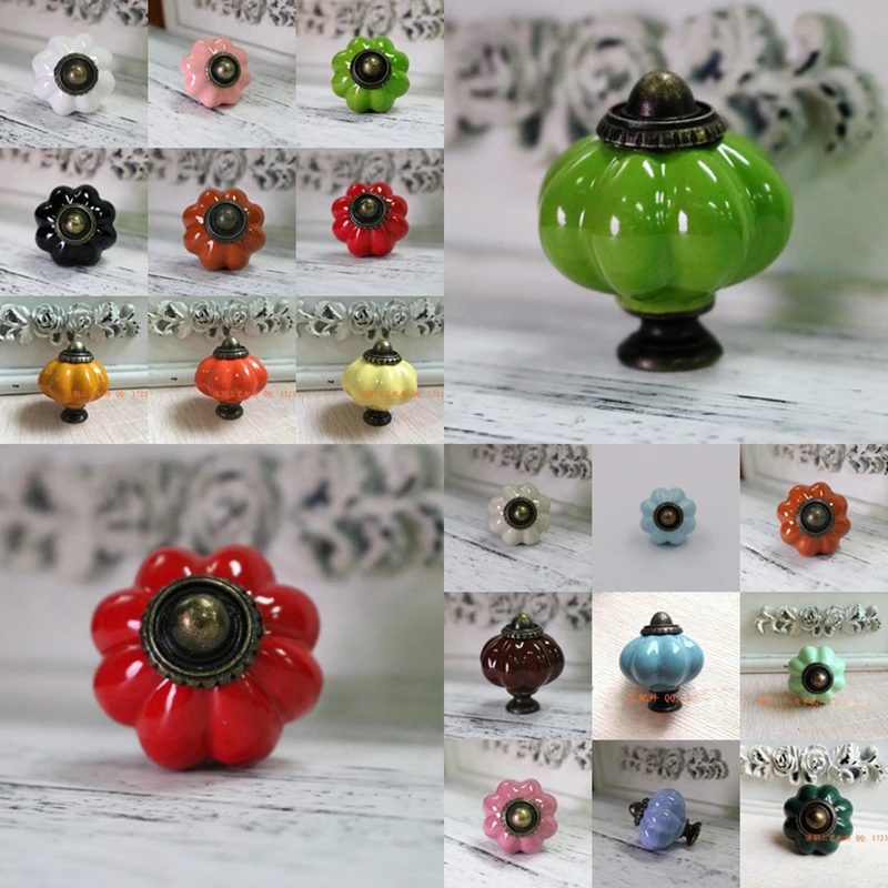 Rural Style Pumpkin shape Ceramic Door Knob-2