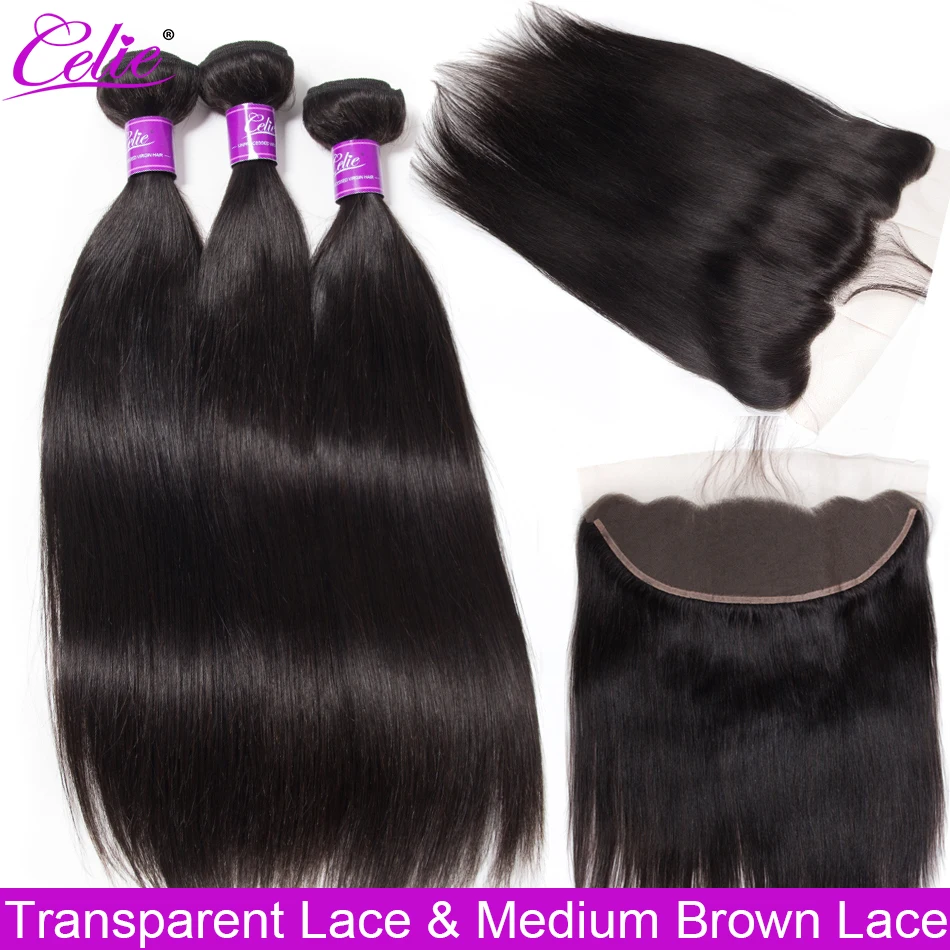 

Celie Straight Human Hair Bundles With Frontal Hd Transparent Lace Closure Remy Brazilian Hair Weave Bundles With Frontal