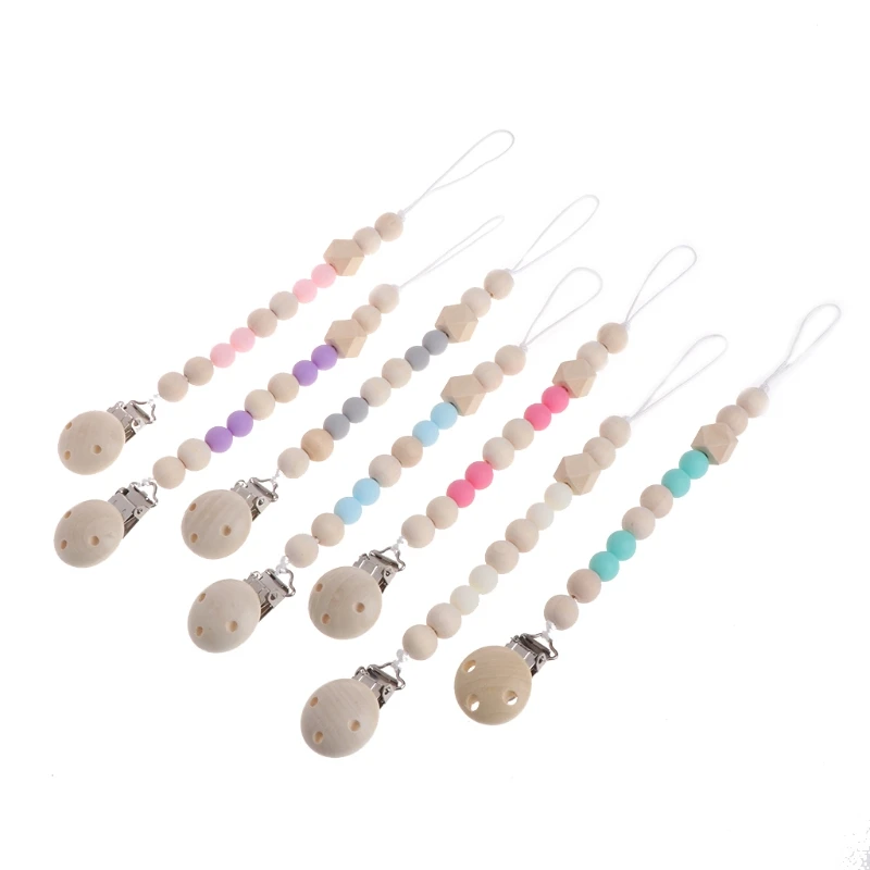 

Baby Pacifier Clip Chain Nipple Holder Beaded Wooden Nipple Leash Strap Pacifier Clips Soother Chain