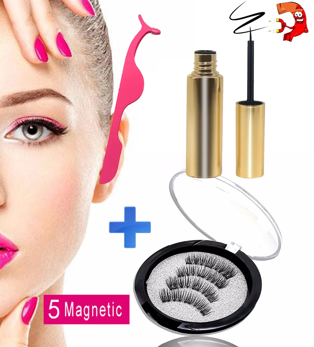 

MB 5 Magnetic Eyelashes Magnetic Eyeliner Makeup Set Waterproof with Reusable False Lashes Eyelash curler Mink Eyelashes