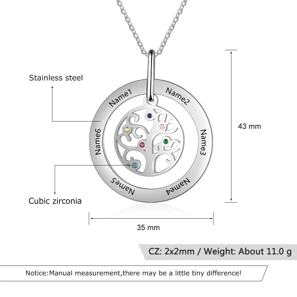 Персонализированное семейное дерево ожерелье на заказ ожерелье с 6 камнями Древо жизни ожерелье ювелирные изделия подарок(Lam Hub Fong