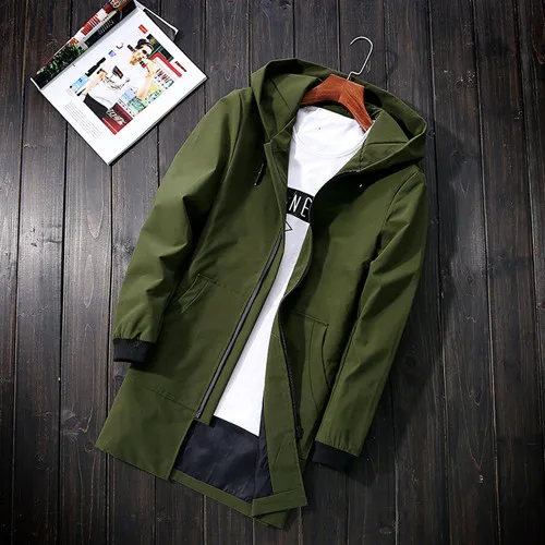Осеннее пальто для мужчин s Повседневная модная куртка с капюшоном мужская ветровка пальто для мужчин Высокое качество Мужской плащ M до 5XL - Цвет: Зеленый
