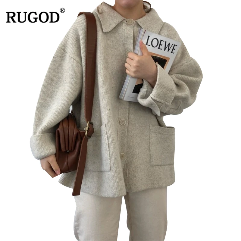 

RUGOD 2018 New Autumn Winter Thick Sweater Cardigans Women Fashion Single Breasted Pockets Knitted Cardigan Coat Pull Femme