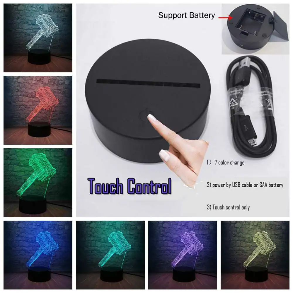 Touch 7 Color Тор Марвел Мстители 3D светодиодный светильник фигура спальня сон ночной светильник RGB светильник ing супер герой многоцветный мальчик Рождественский подарок детские игрушки - Испускаемый цвет: Touch 7 Color