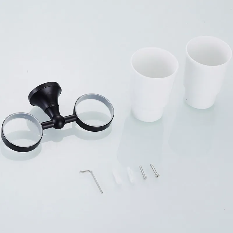 Black Oil Rubbed Bronze Wall Mounted Toothbrush Holder Double Cups Bathroom Accessories KD866