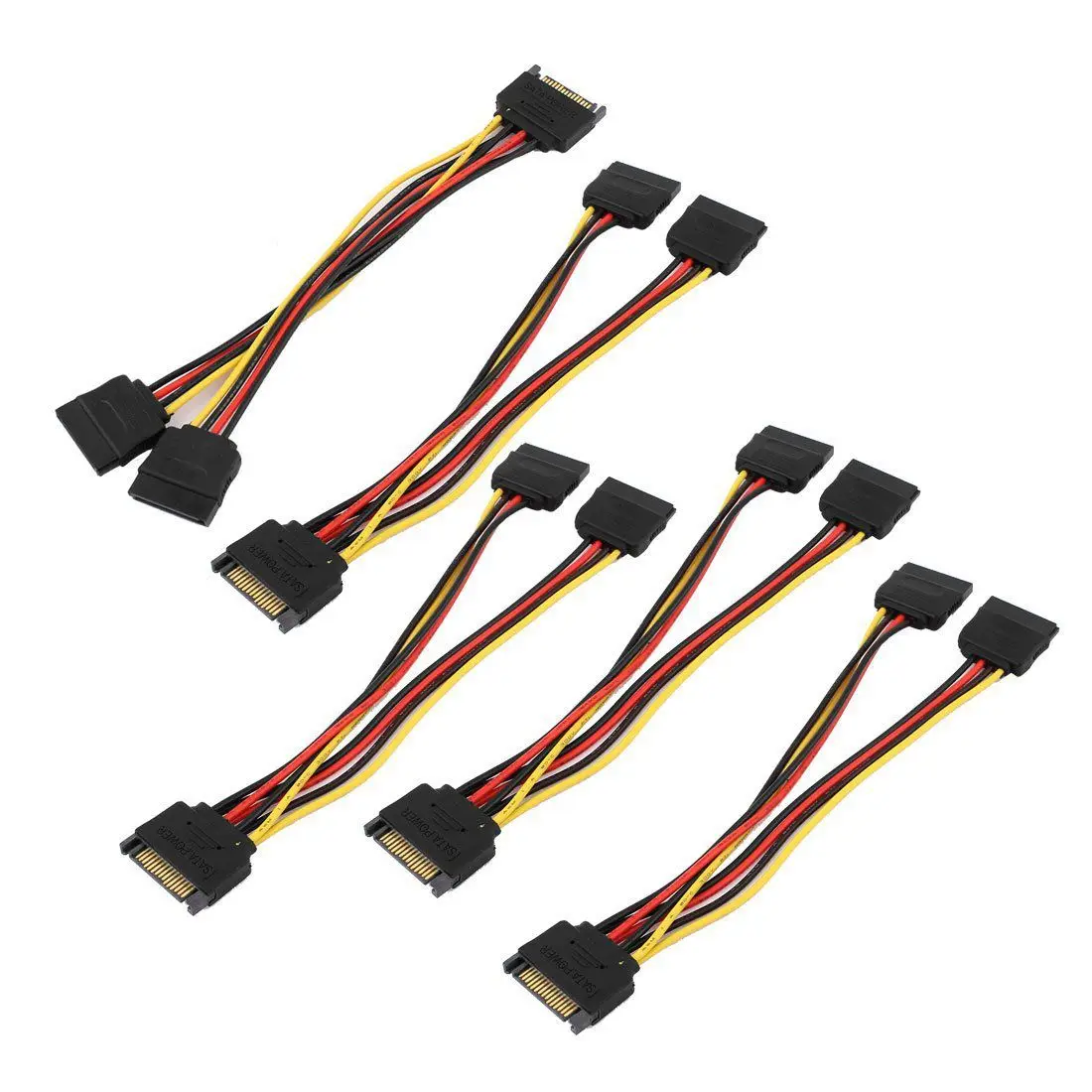

Black Aluminum alloy 5 pcs 15 Pin SATA Male to 2 SATA Splitter Female Power Cable