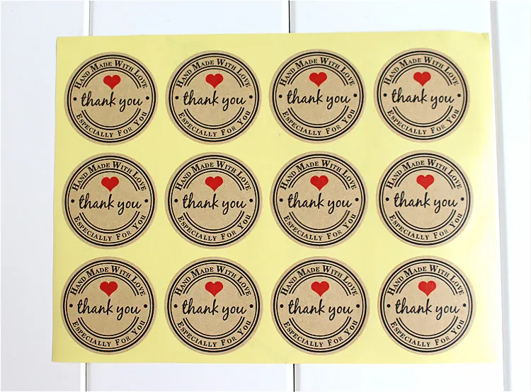 12pcssheet Thank You Heart Design Sticker Labels Food Seals T