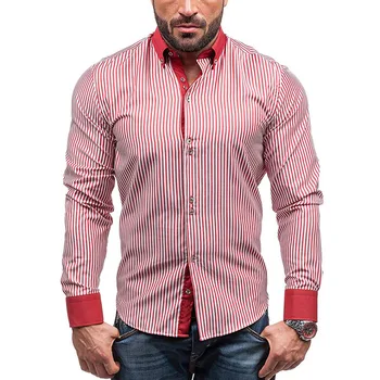 

2019 New Men's Wear Striped Solid Color Neckline Stitching Longsleeve Oversize Casual Shirt