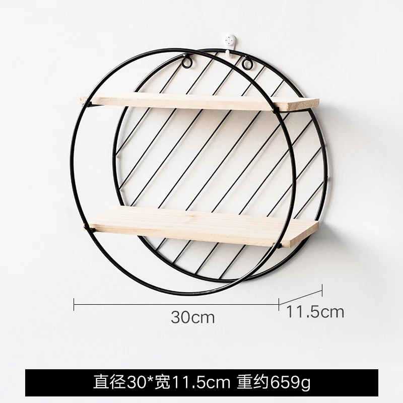 Настенная декоративная полка металлические многоугольные настенные украшения детская комната стены рамки Nordic стиль гостиная стена на стене - Цвет: Black round
