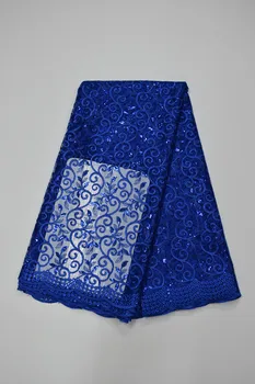 

royal blue african french lace fabric 5yard/lot 2017 latest embroidered tulle lace with sequin fabric Guipure Lace Fabric