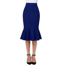 Юбка-карандаш Женская высокая талия Большой размер обтягивающая высокоэластичная синяя юбка-карандаш с рыбьим хвостом Сексуальная офисная работа Ol Повседневная миди Faldas Saias