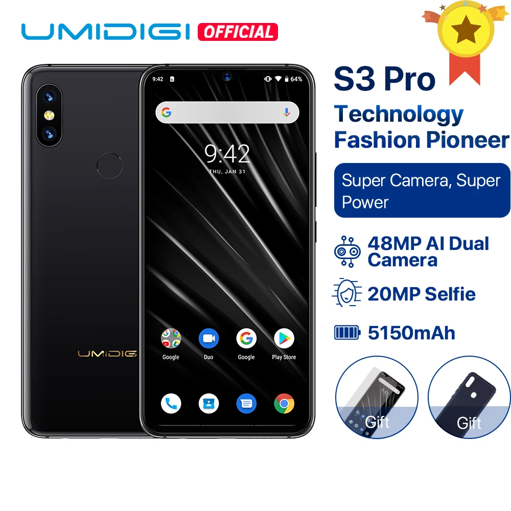 UMIDIGI S3 PRO Android 9,0 48MP + 12MP + 20MP супер камера 5150 мА/ч, большая Мощность 128 ГБ 6 ГБ 6,3 "FHD + NFC Керамика глобальные диапазоны смартфон