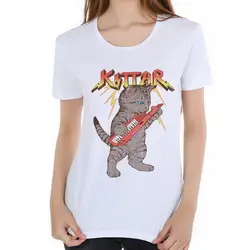 Кошка гитара котенок мяу печати Для женщин футболка Повседневное Забавные футболки летние топы Для женщин 2018 Hipster футболка Для женщин
