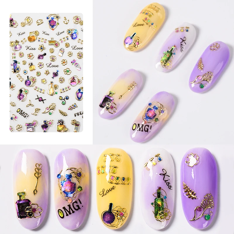 Clbu Autocollant 3d Pour Ongles 1 Feuille Parfum De Dessin Anime Couleur Or Bronzant Brillant Facile A Appliquer Decoration Artistique T Tiao Aliexpress