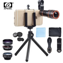 APEXEL 6IN1 объективов для камеры телефона(12X телескоп телефото зум+ рыбий глаз Широкоугольный макро объектив kit для iPhone7 6 S плюс samsung s8