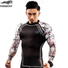 Men Compression Shirts TUNSECHY brand Keep Fit Fitness Long Sleeves Base Layer Skin Tight Weight Lifting Elastic Mens T Shirts