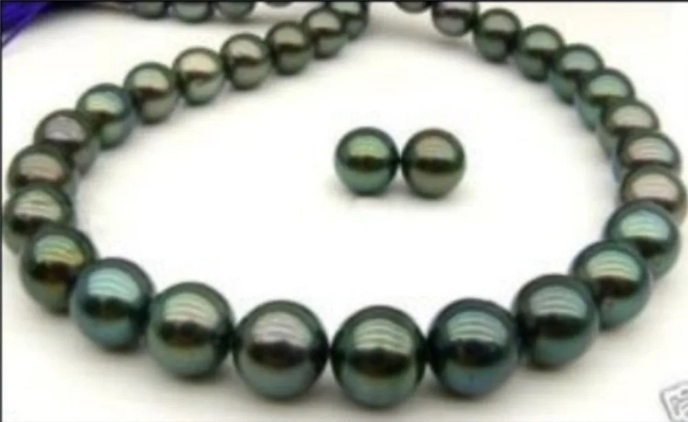 

Exquisite AAA 9-10mm Tahitian black pearl necklace 17 inch earring (A0423)