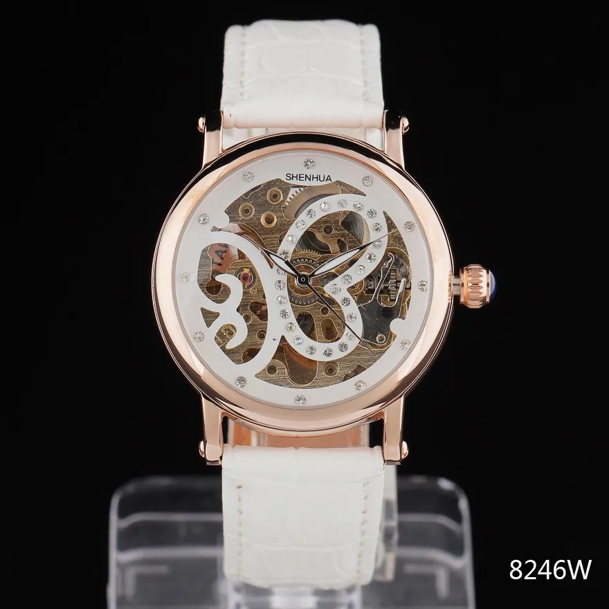 Топ Shenhua женские Автоматические часы подарок роскошные бабочка бриллиант скелет кожаный ремешок для часов механические Женские часы