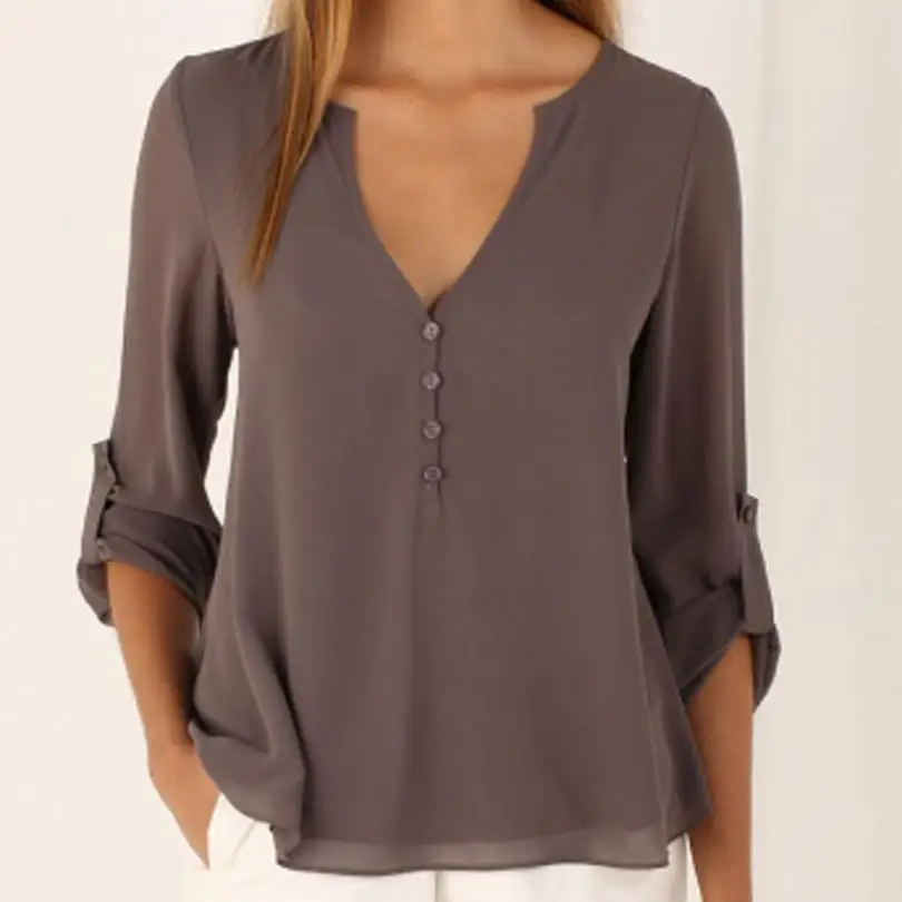 2018 Temperament Women Long sleeved Fashion V neck Loose