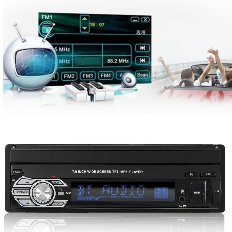 

2018 Car Stereo Audio Radio Bluetooth 1din 7 Inch Hd Retractable Touch Screen Monitor Dvd Mp5 Sd Fm Usb Player Rear View Camera