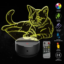 Ночник с 3D кошкой, светодиодный светильник с изменяющимся настроением, 7 цветов, USB, 3D иллюзия, настольная лампа для дома, декоративная, как детская игрушка, подарок