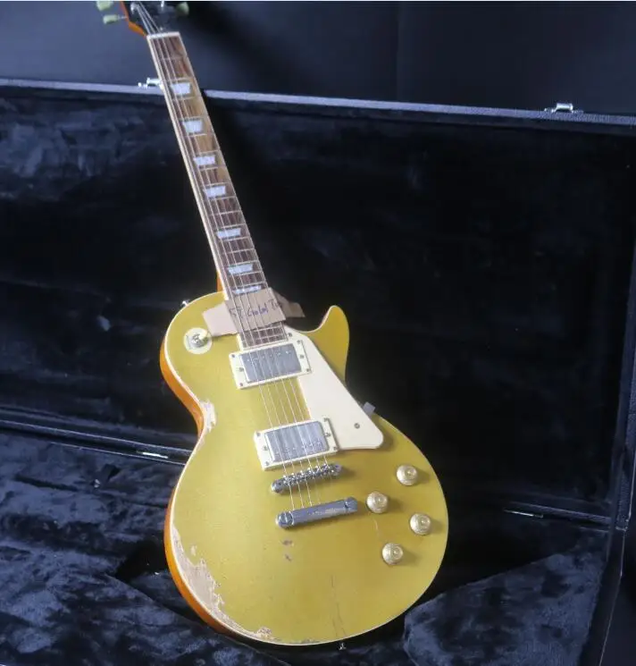 

1959 LP Gold Top Electric Guitar One Piece Body& Neck Nitrolacquer Stain Finish Alnico Pickups Flamed ABR Bridge