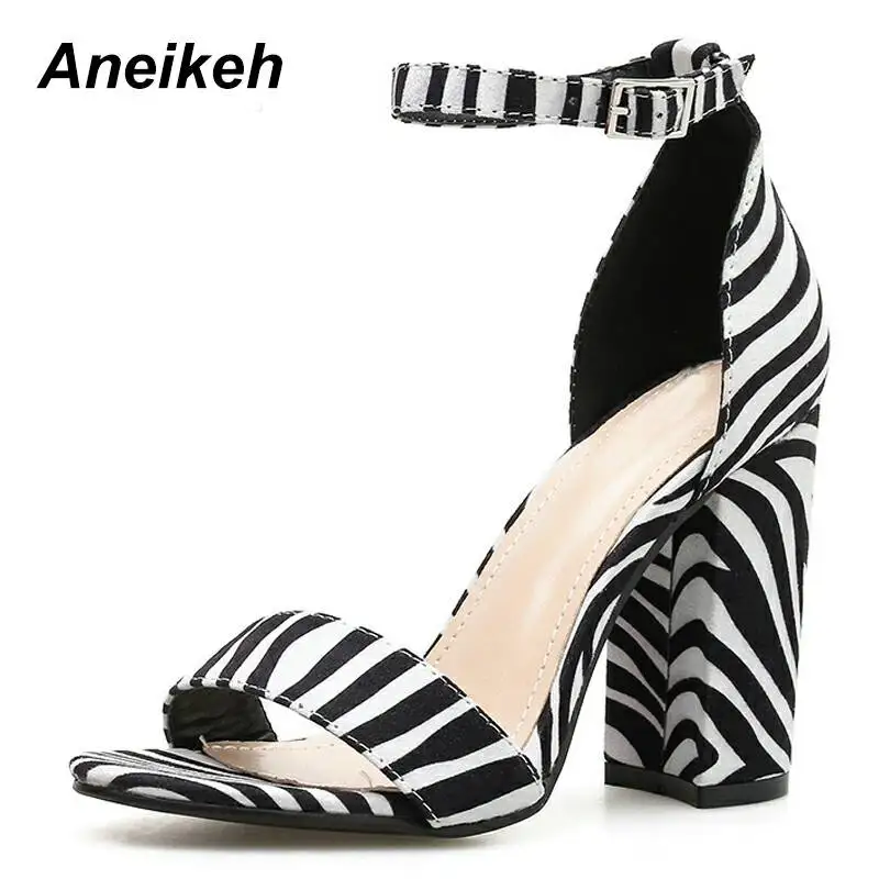 Aneikeh/ г. Босоножки из pu искусственной кожи женские весенне-осенние пикантные модные вечерние туфли на высоком каблуке и платформе с открытым носком женские босоножки Зебра, Размеры 35-40 - Цвет: Zebra