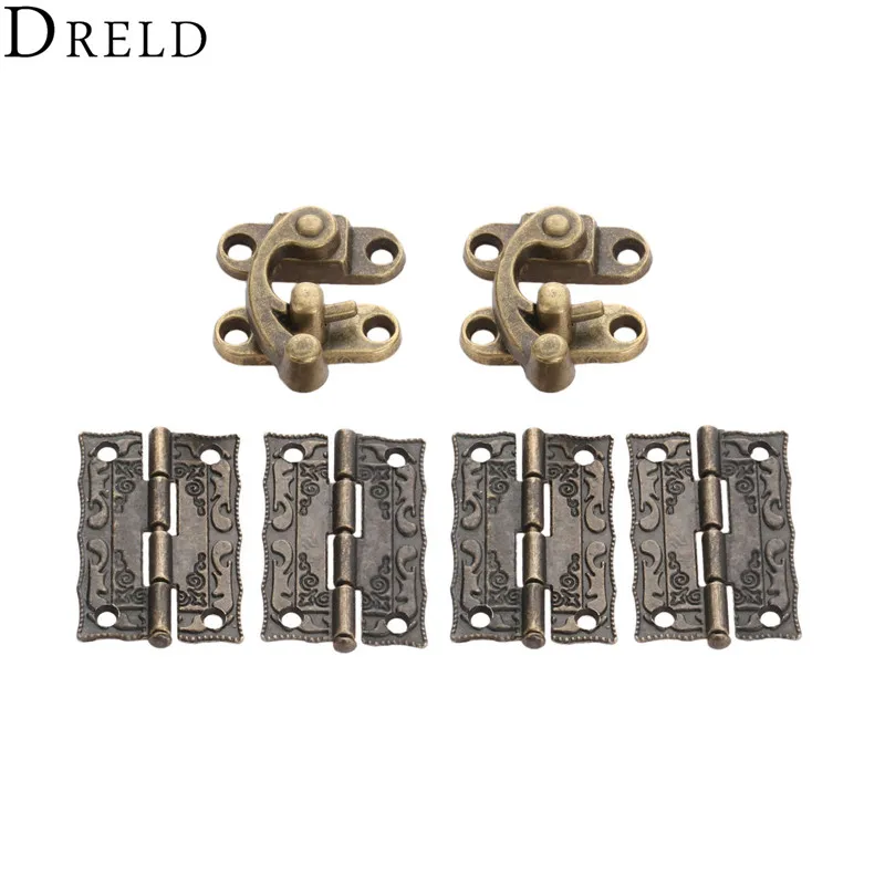 Dreld 4 قطع الأثاث الديكور خزانة المفصلي الأجهزة مع 2 قطع العتيقة برونزية مجوهرات خشبي مربع قفل غلق بمشبك قفل