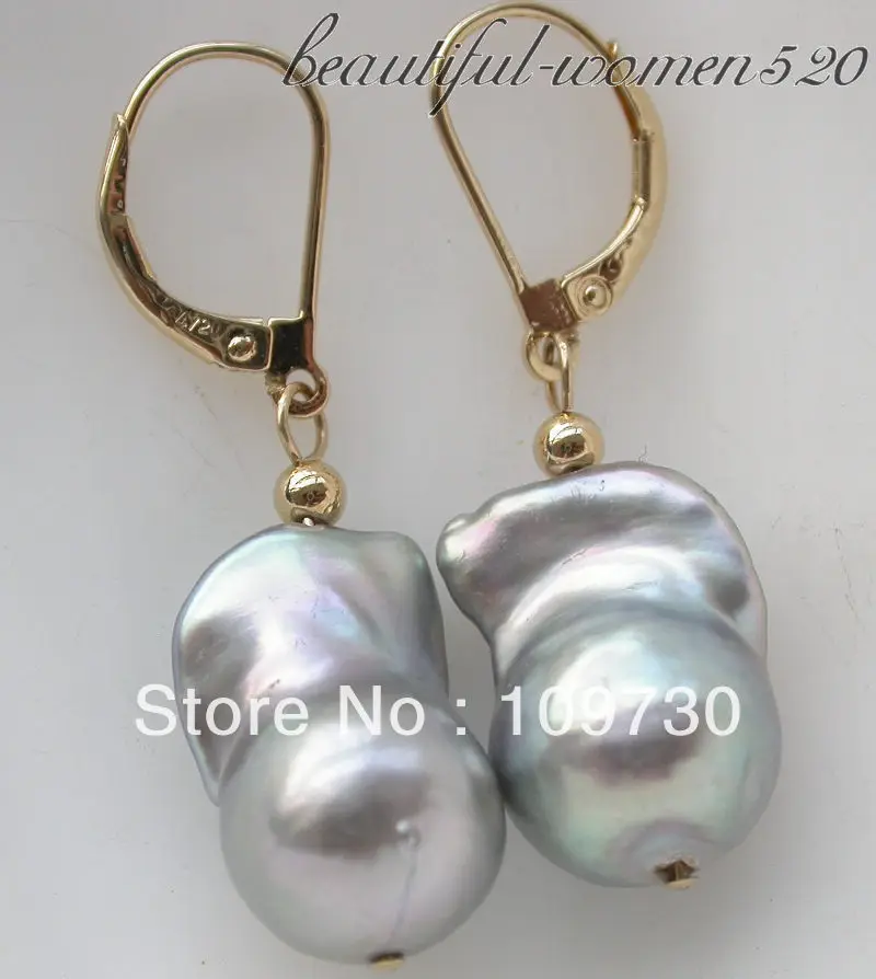 

ry0073 18mm Gray baroque keshi reborn pearl dangle earring