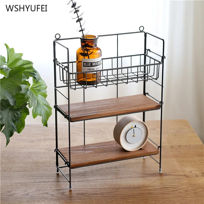 

retro wrought iron combined multi-layer rack adjustable bracket desktop debris three layer storage rack wall shelf