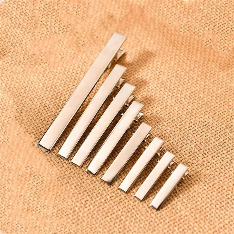 10pcs 32/35/40/45/55/65/75mm Length Silver Metal Alligator Flat Top Hair Clips Pins for Women Girls DIY Hairpins Jewelry Finding