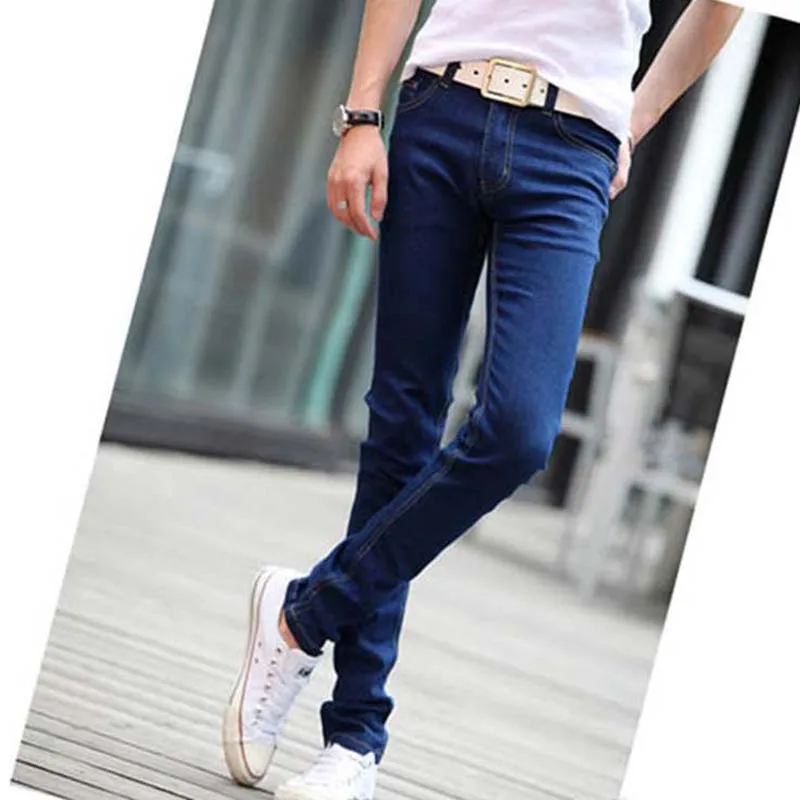 Летние обтягивающие джинсы для мужчин,, корейская мода, одноцветные тонкие Стрейчевые брюки-карандаш, мужские уличные повседневные спортивные Брендовые мужские джинсы