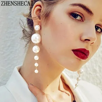 

Trend Simulation Round Pearl Earrings Female White Wedding Pendant Pearl Long Earrings Fashion Korean Jewelry Earrings