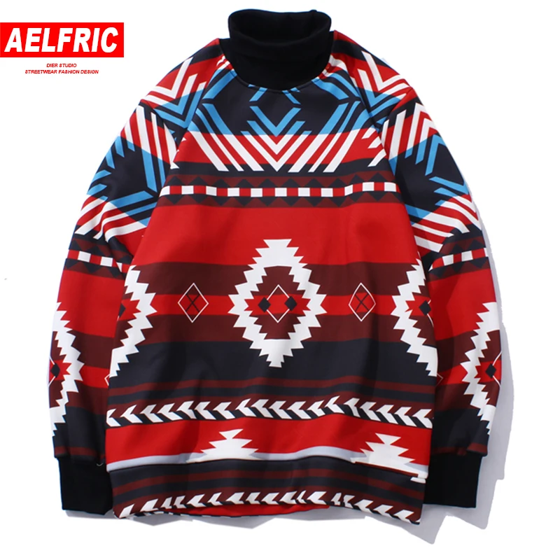 

AELFRIC 3D Geometric Print Vintage Men Hoodies Sweatshirts 2018 Thin Fleece Turtleneck Casual Streetwear Man Hip Hop Hoodie JQ12