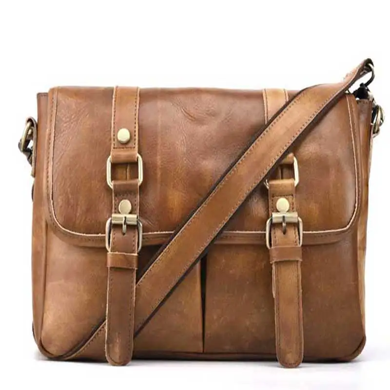 

Leather Business Vegetable Tanning Briefcase Head Layer Cowhide Man's Bag with One Shoulder and Oblique Straddle