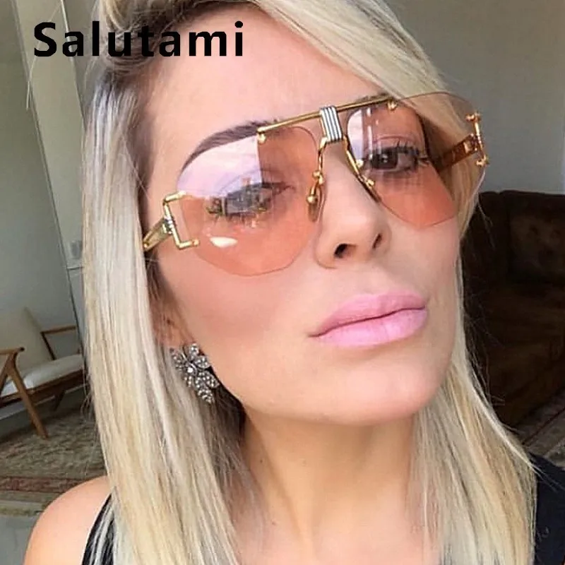 

Polygon Square Women Sunglasses 2019 New Fashion Alloy Frame Double Bridge Sun Glasses Men Rimless Oversize Rivet Eyewear