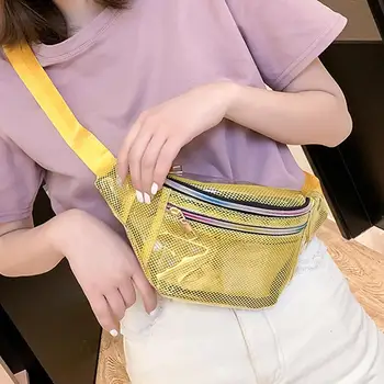 

Hot Women Solid Color Transparent PVC Mesh Pouch Chest Bag Waist Fanny Pack