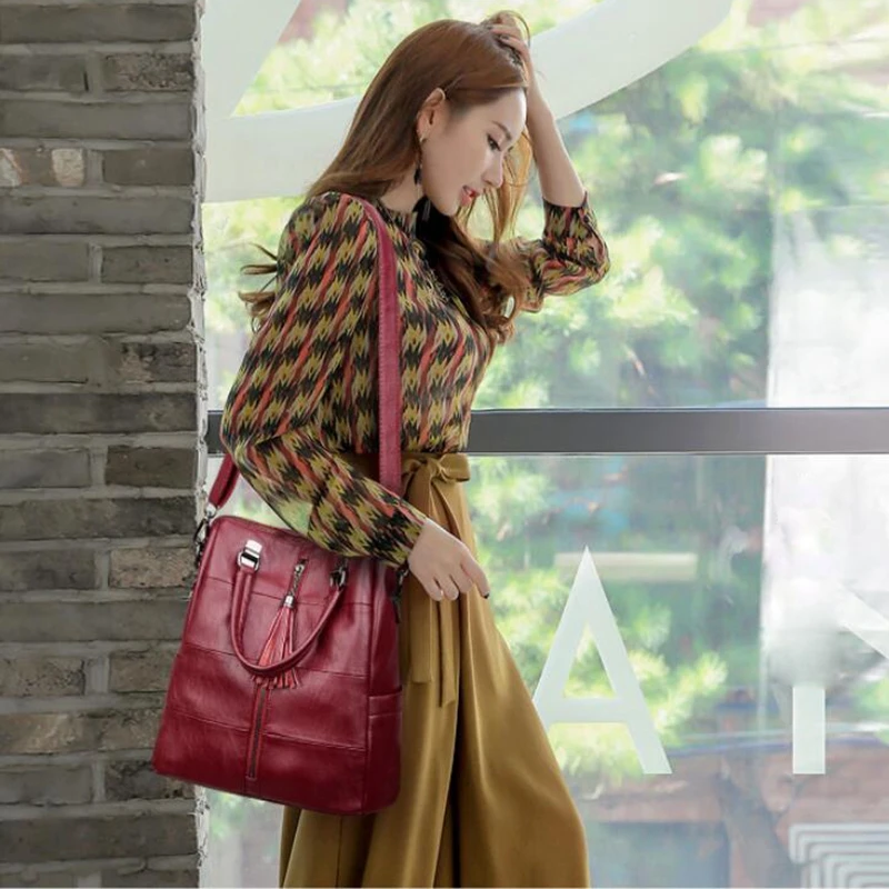 Nueva Mochila multifunción para mujer, bolso de hombro con borlas de cuero, bolso escolar femenino de gran capacidad, bolso de viaje para niñas, Mochila L8-125 Nueva Mochila multifunción para mujer, bolso de hombro con borlas de cuero, bolso escolar femenino de gran capacidad, bolso de viaje para niñas, Mochila L8-125