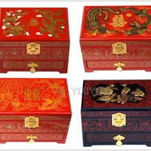 Chinese 3 Layer Wood Storage Dragon Phoenix Jewelry Box with Mirror Wedding Bangle Jewellery Display Box Container Carrying Case