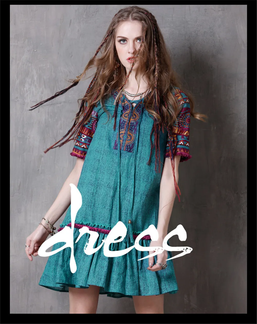 Vintage Women Summer Dress 2017 Boho New Denim Vestidos V-Neck A-line Embroidery Loose Natural Waist Thin Sundresses  (1)