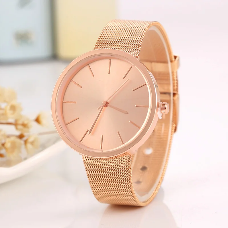 

Fashion simple style Rose Gold Mesh Belt Women Watches men's bussiness quartz-watch stainless steel clock Relojes hombre 2017
