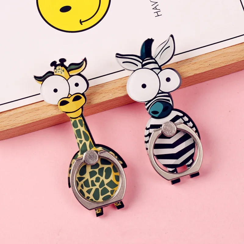 Creative Cartoon Animal Figure Metal Finger Ring Stand Holder for Mobile phone Elephant zebra Sticker Bracket phone Stand
