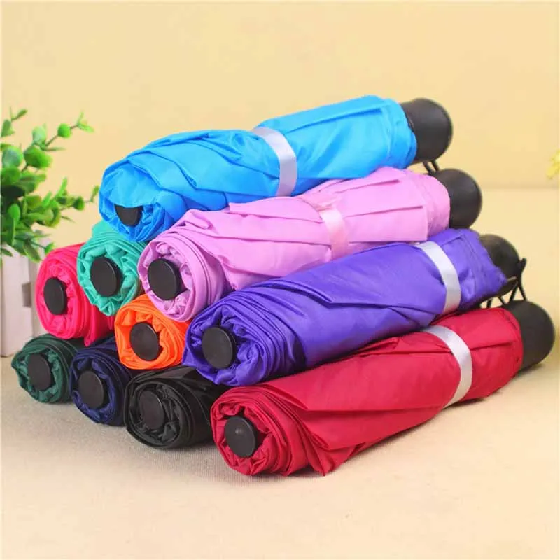 

Couples Solid Color Short Handle Umbrellas Three Folding Umbrellas Portable Mini Folding Umbrellas Advertising Umbrellas