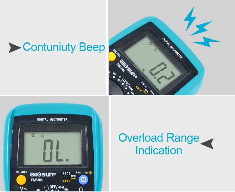 All-sun Цифровой мультиметр автоматический диапазон 3999 отсчетов AC/DC Амперметр Напряжение ом тестер Ток Ом NCV REL с подсветкой