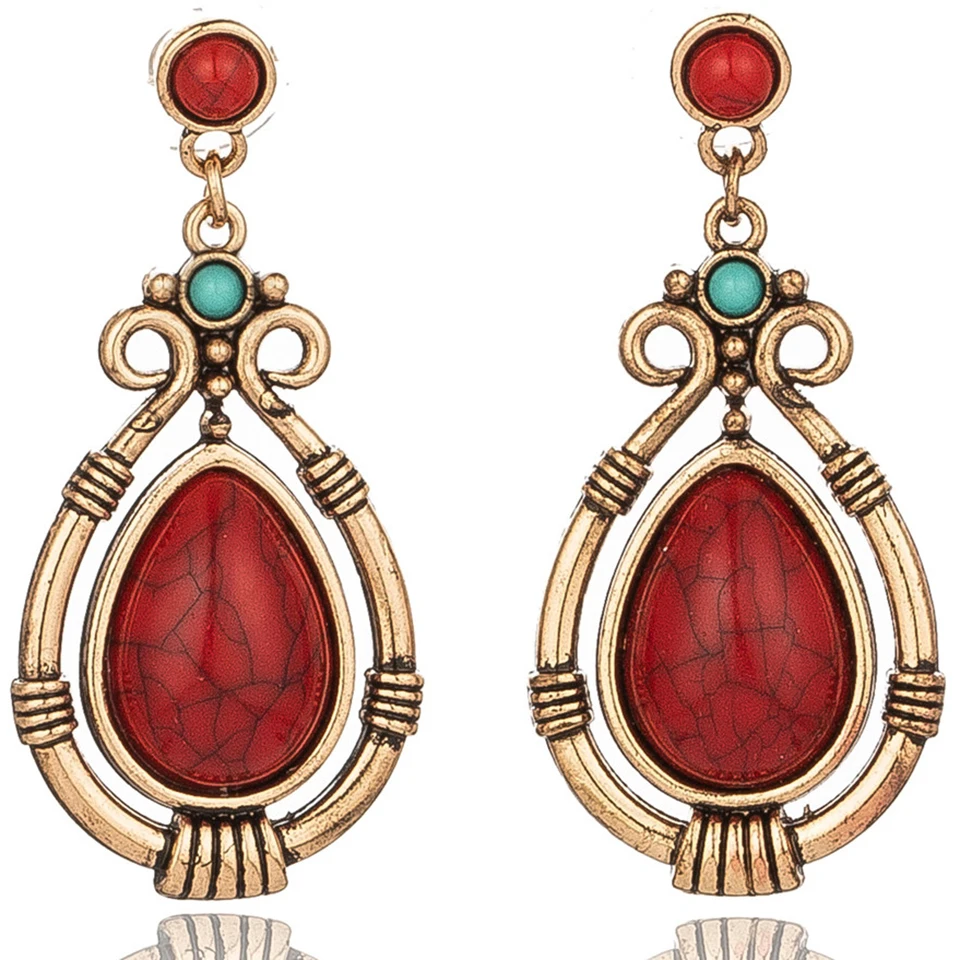 Ethnic big water drop hanging women earrings boho vintage indian dangle earrings for women silver gold earring statement jewelry