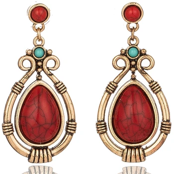 Ethnic big water drop hanging women earrings boho vintage indian dangle earrings for women silver gold earring statement jewelry