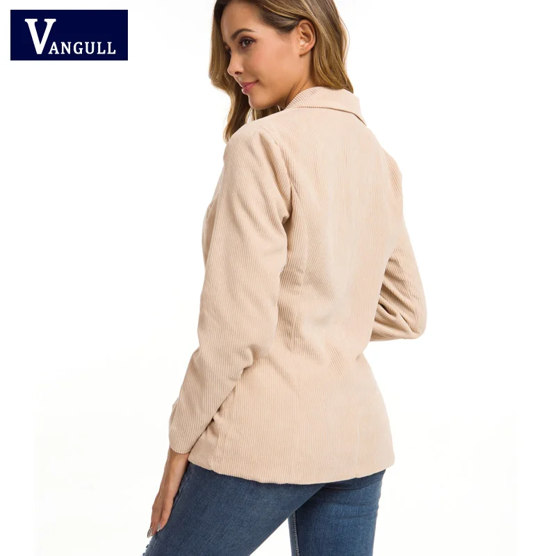 Vangull женский осенне-зимний вельветовый блейзер для офиса женские новые куртки с карманами костюмы с зазубренным воротником лайнер пальто